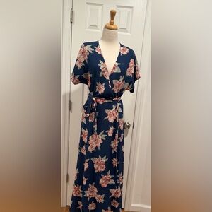 Blue floral wrap dress
